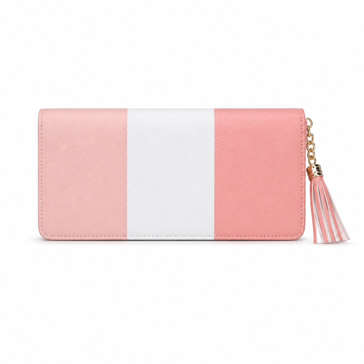 Pink Color Block Wallet With Tassel