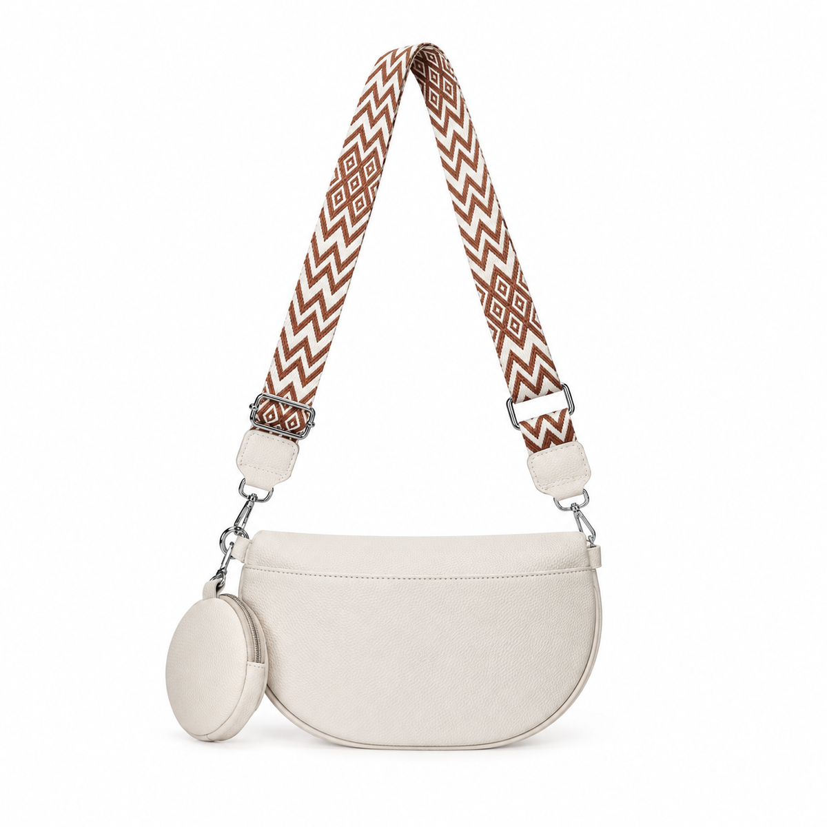 Ivory Crescent Crossbody Bag With Pouch-2