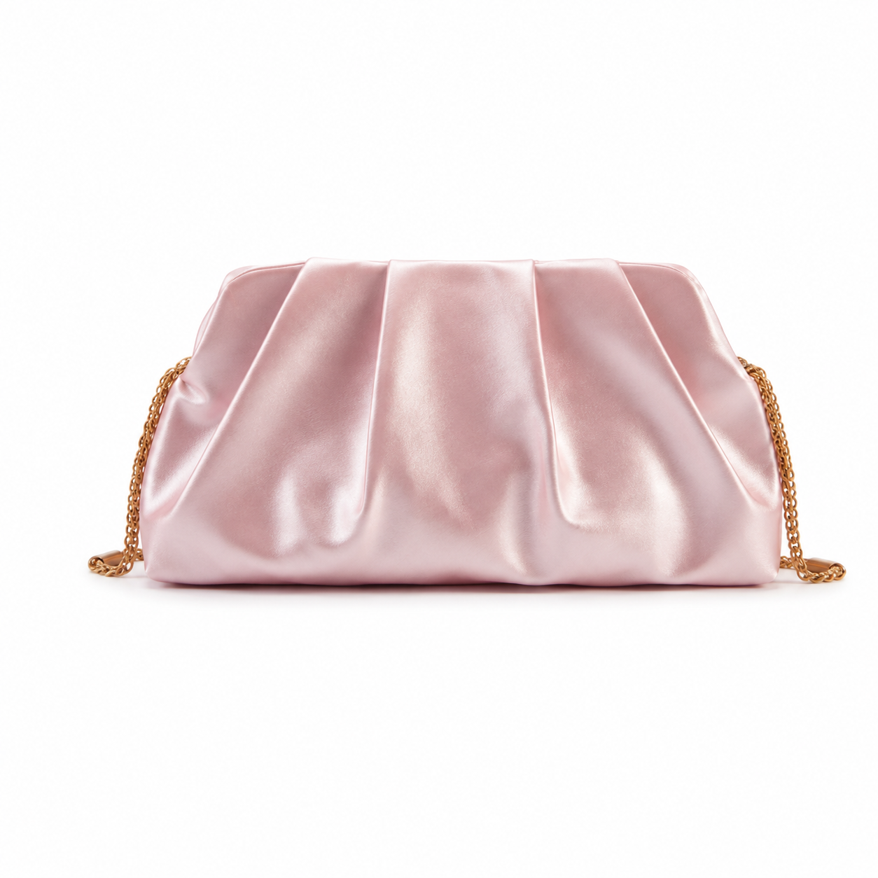 Blush Pink Ruched Satin Clutch Bag-1