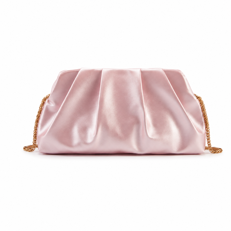 Blush Pink Ruched Satin Clutch Bag-1