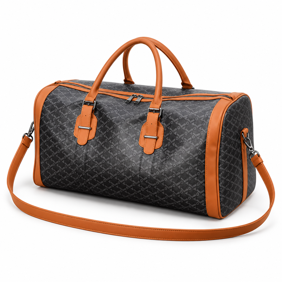 Classic Charcoal Patterned Leather Duffel Bag-3