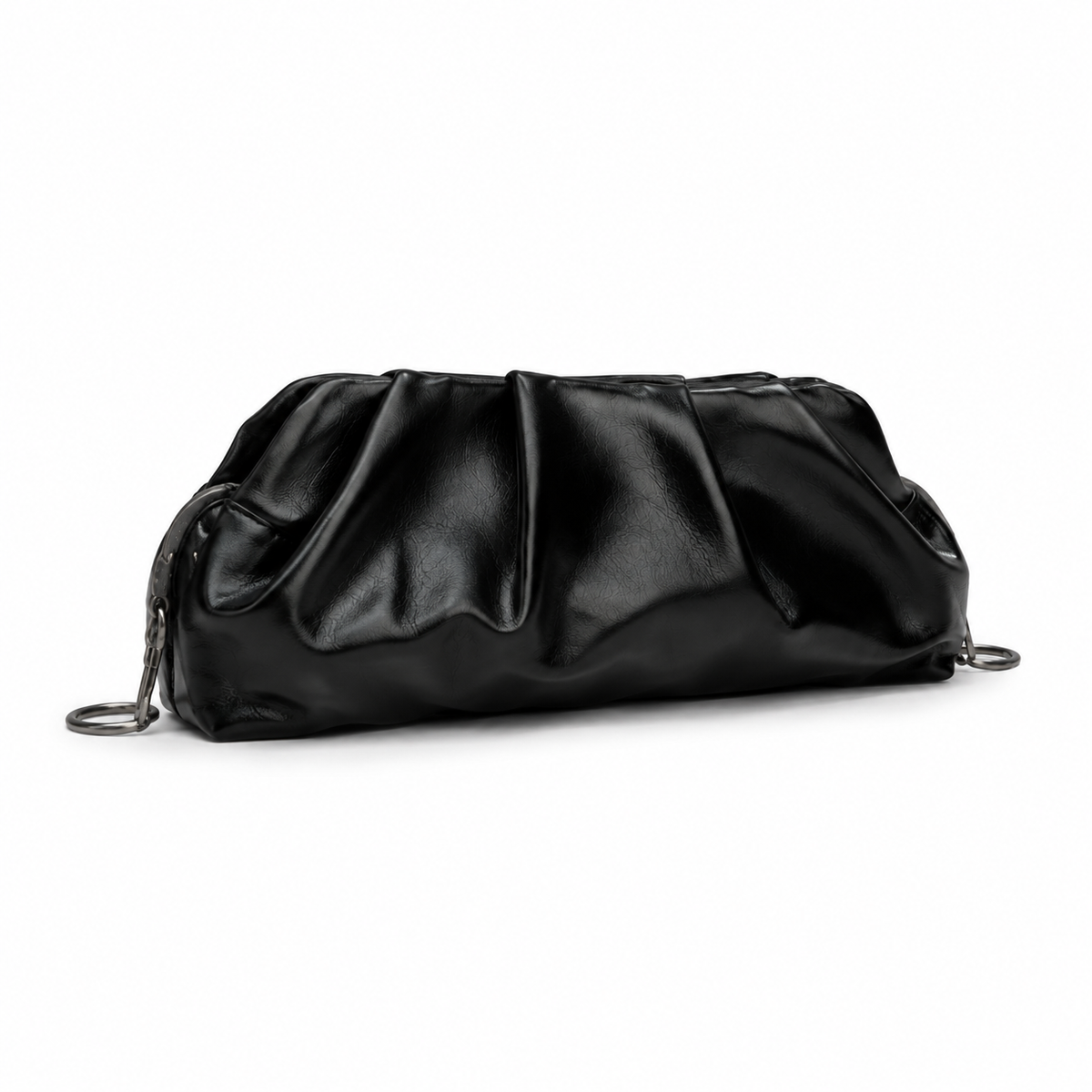 Black Ruched Leather-Style Clutch Bag-1