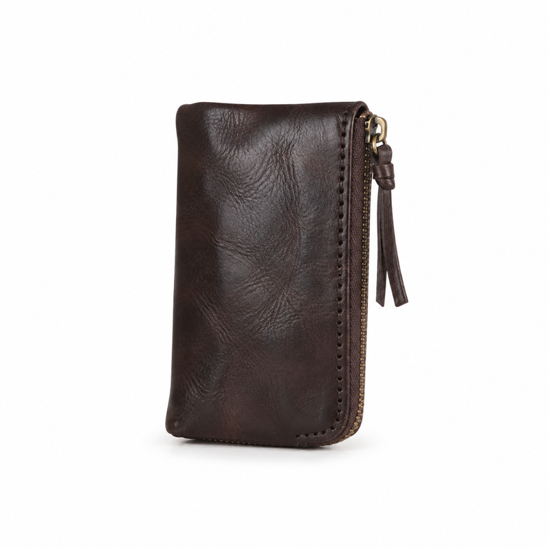 Vintage Brown Leather Zip Wallet Pouch-3