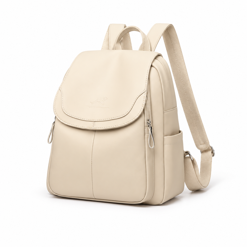 Elegant Cream Flap Backpack For Women-2