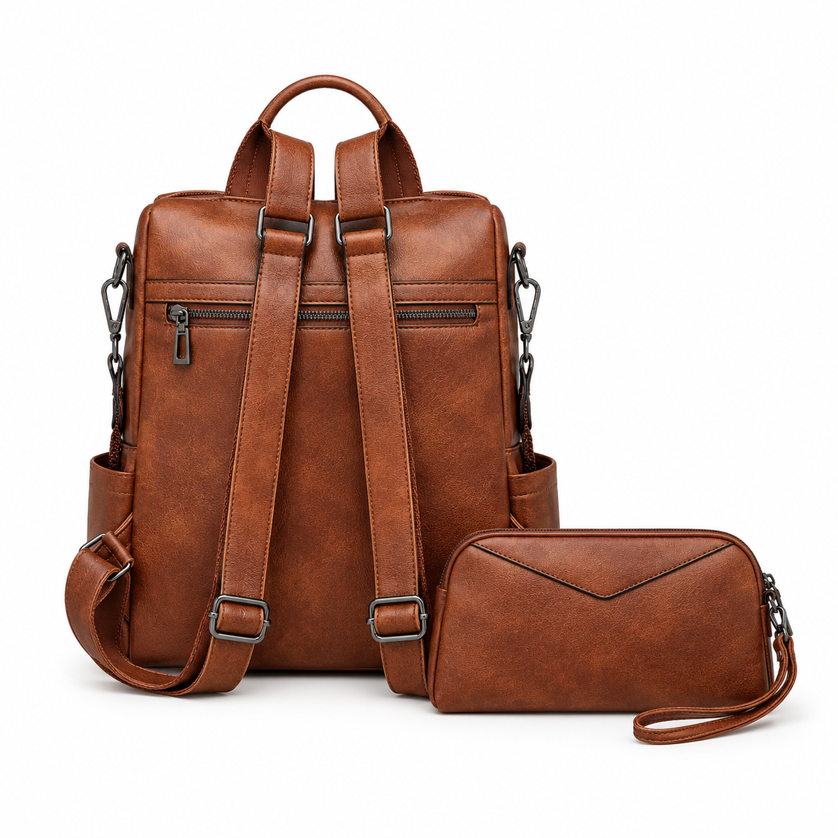 Vintage Brown Backpack With Matching Wristlet-2