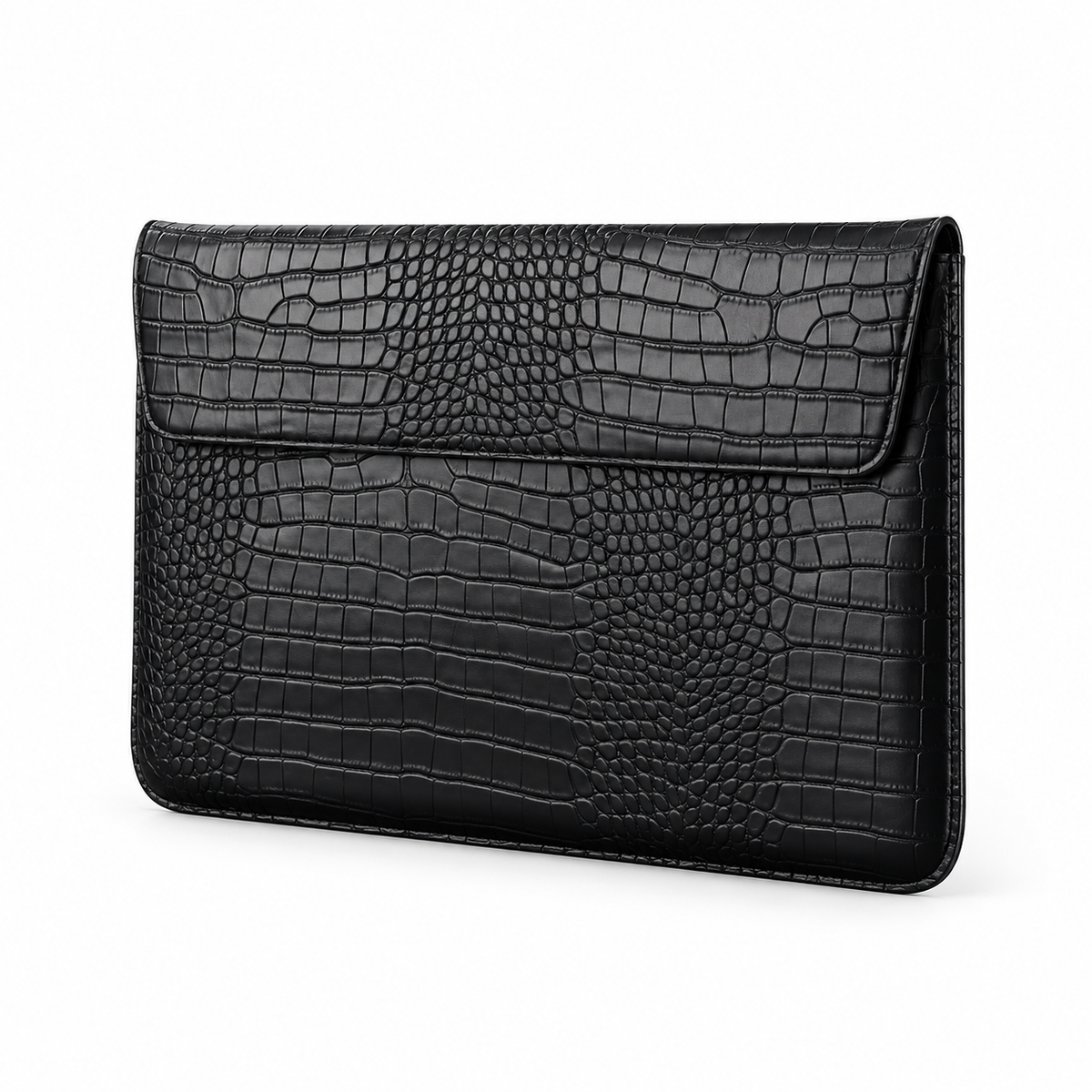 Black Crocodile Embossed Leather Laptop Bag-3
