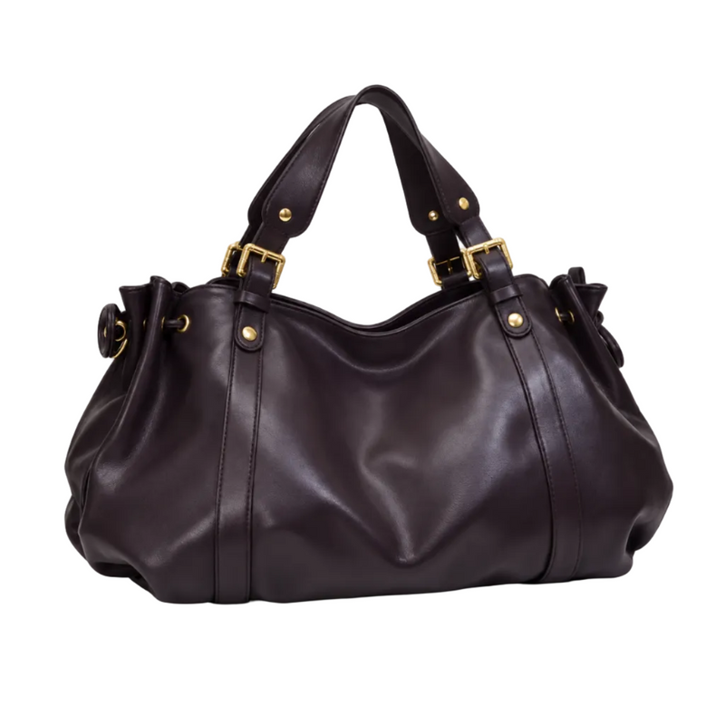 Elegant Slouchy Handbag With Buckle Handles-1