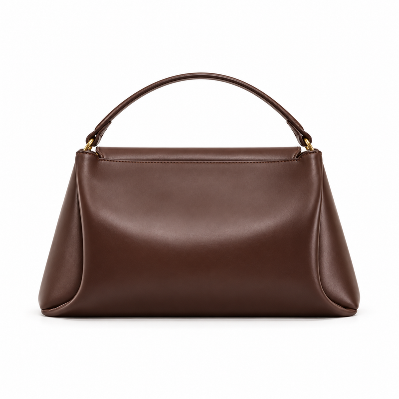 Chocolate Brown Satchel With Gold Clasp-3