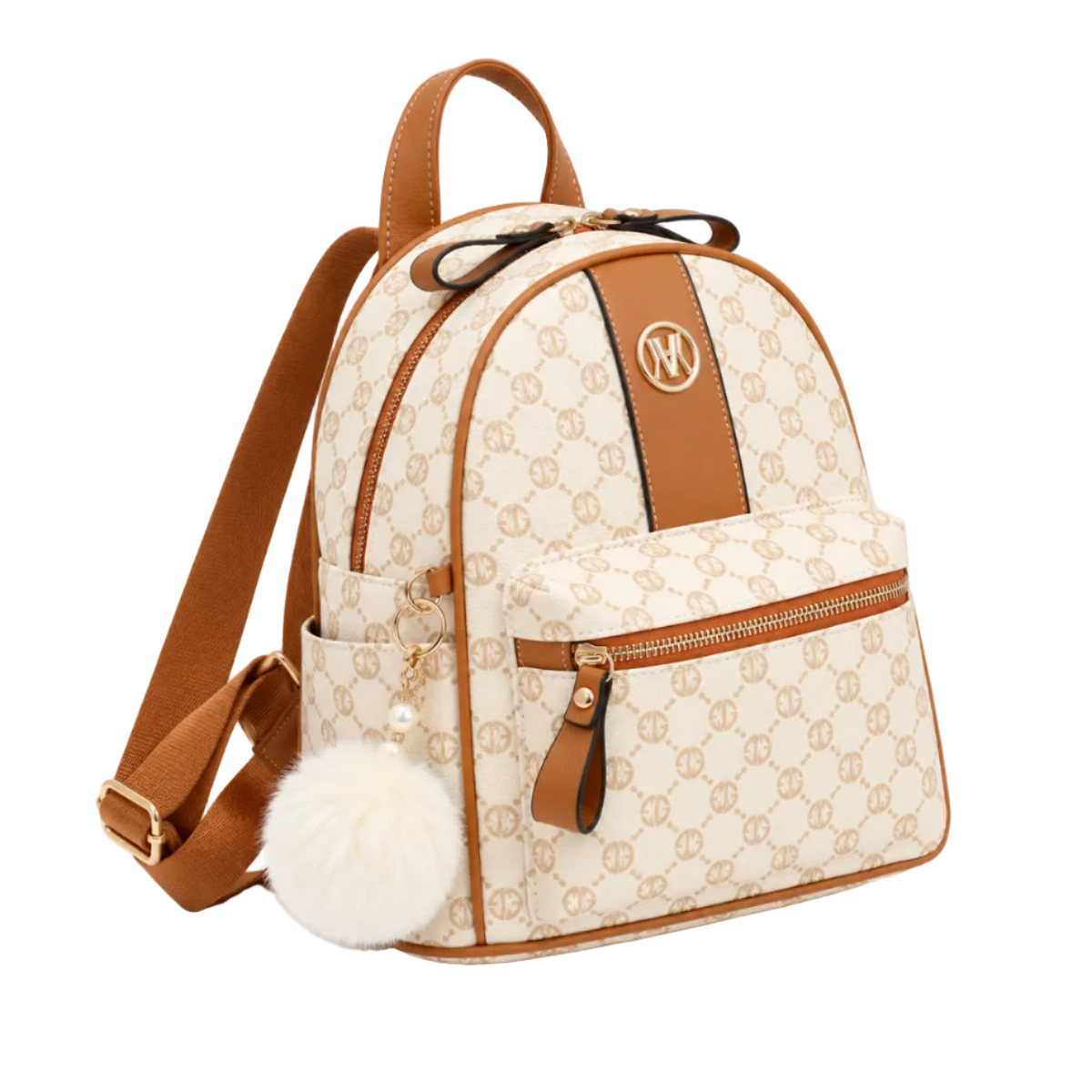 Cream Monogram Backpack With Tan Trim