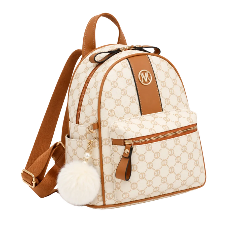 Cream Monogram Backpack With Tan Trim-1