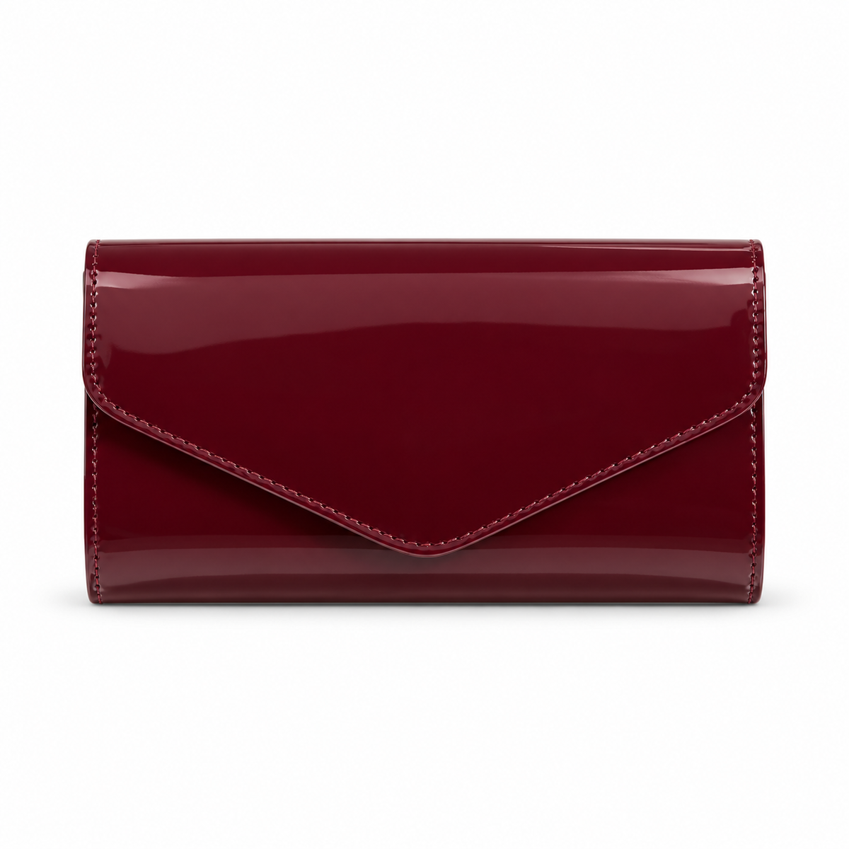 Glossy Burgundy Patent Envelope Clutch Bag-4