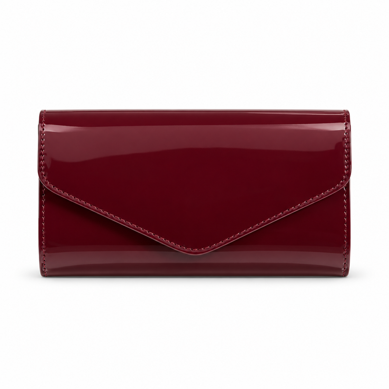 Glossy Burgundy Patent Envelope Clutch Bag-4
