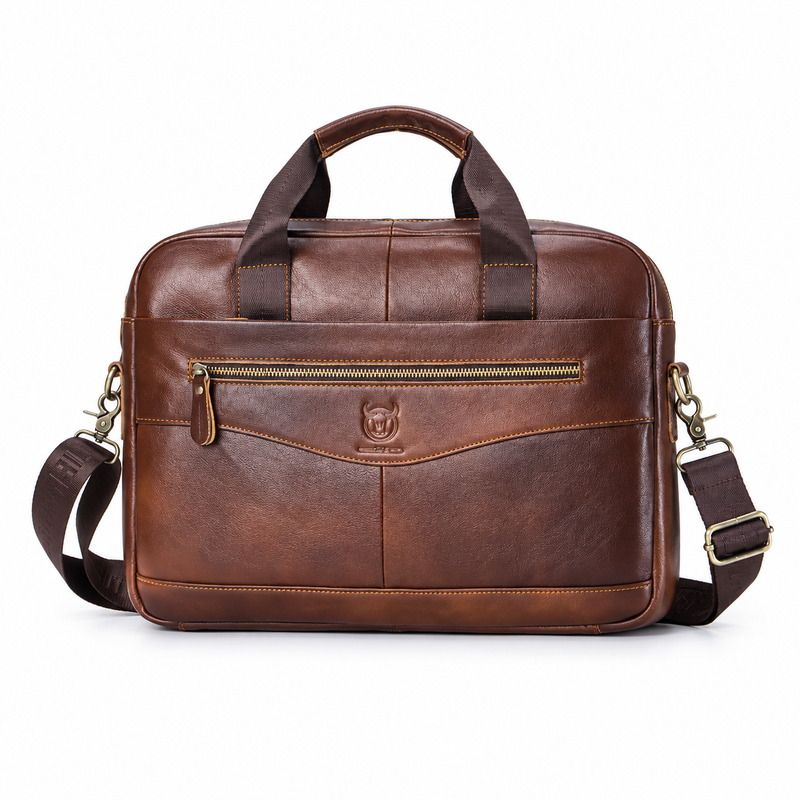 Classic Brown Leather Briefcase Shoulder Bag-2
