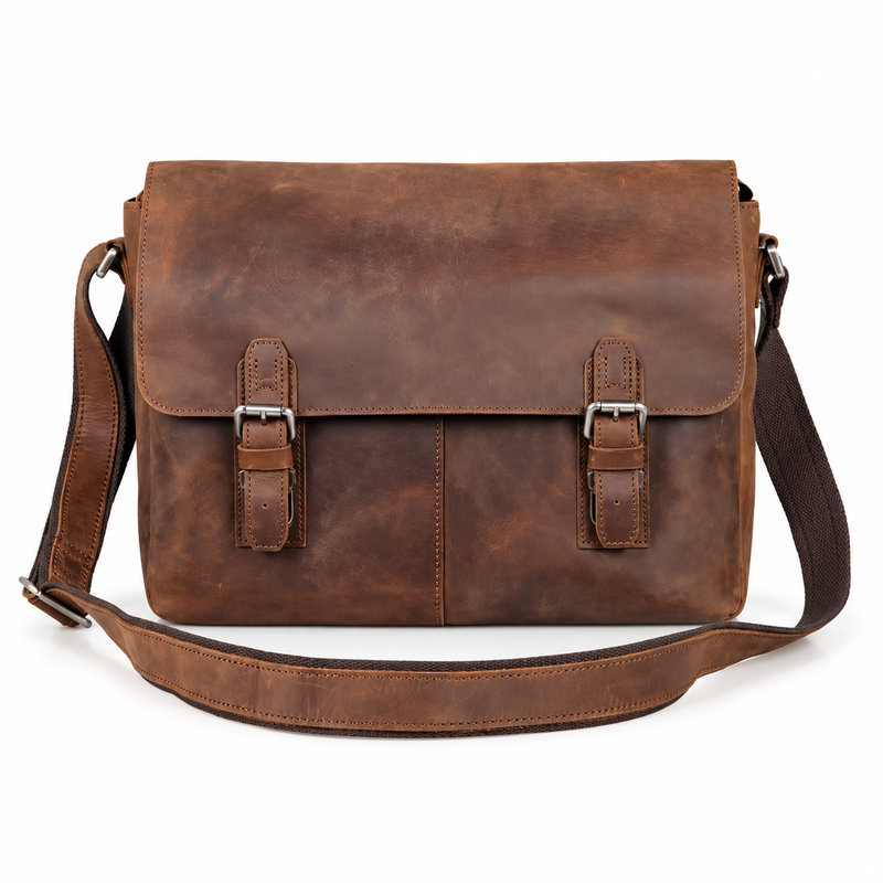 Vintage Brown Leather Shoulder Messenger Bag-4