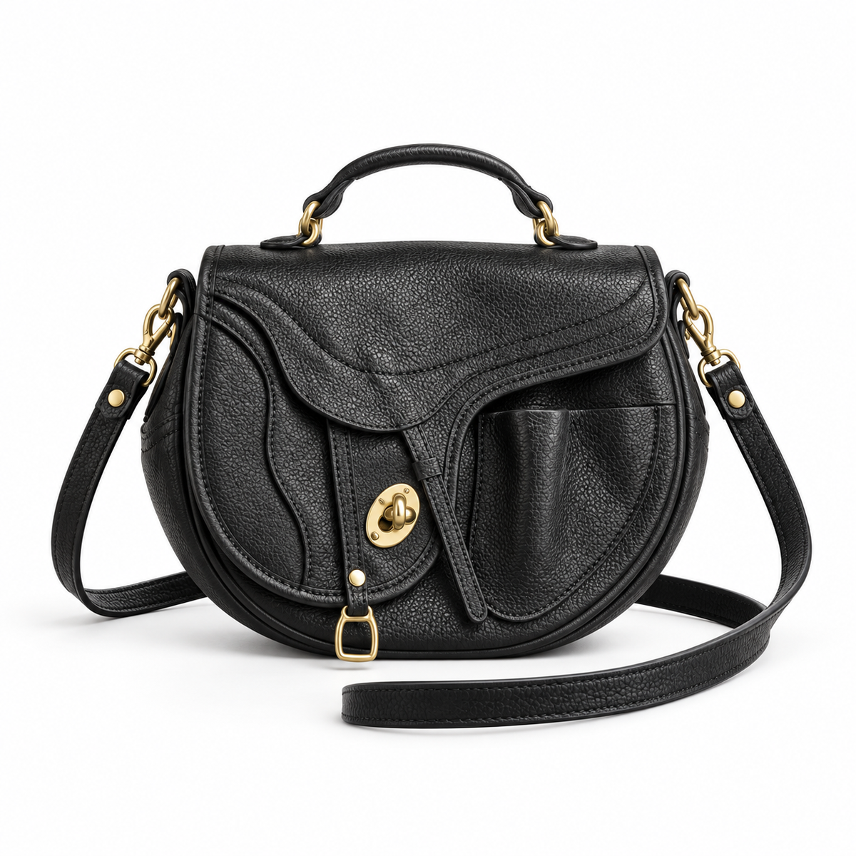 Vintage Black Saddle Satchel Crossbody Bag-2