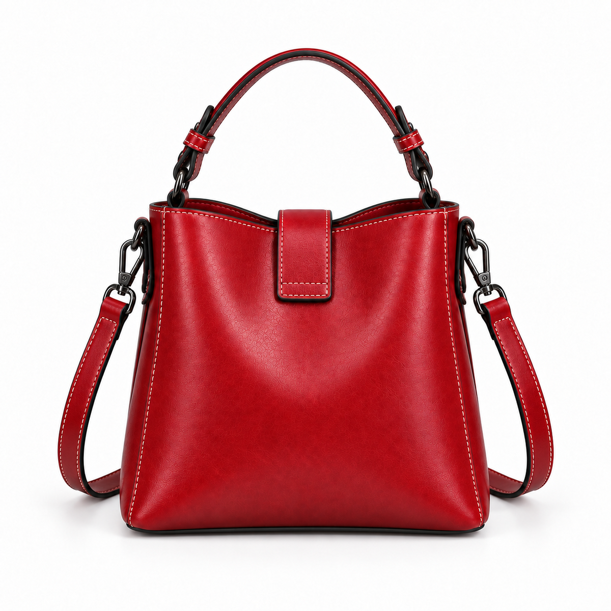 Elegant Red Structured Shoulder Handbag Tote-2