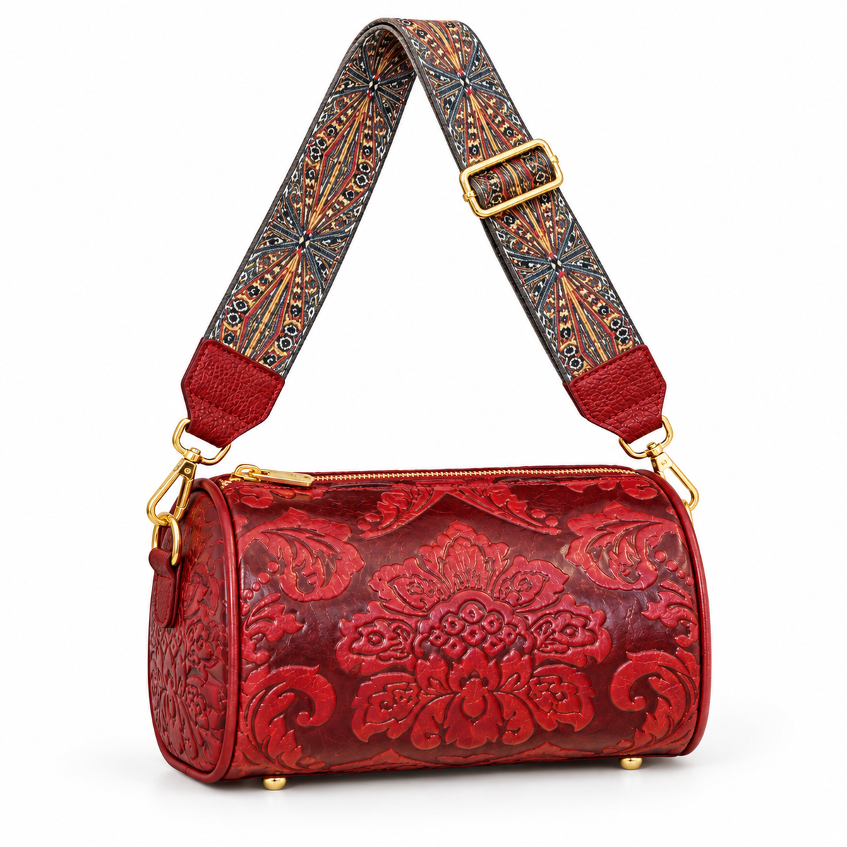 Burgundy Floral Embossed Vintage Crossbody Bag-1