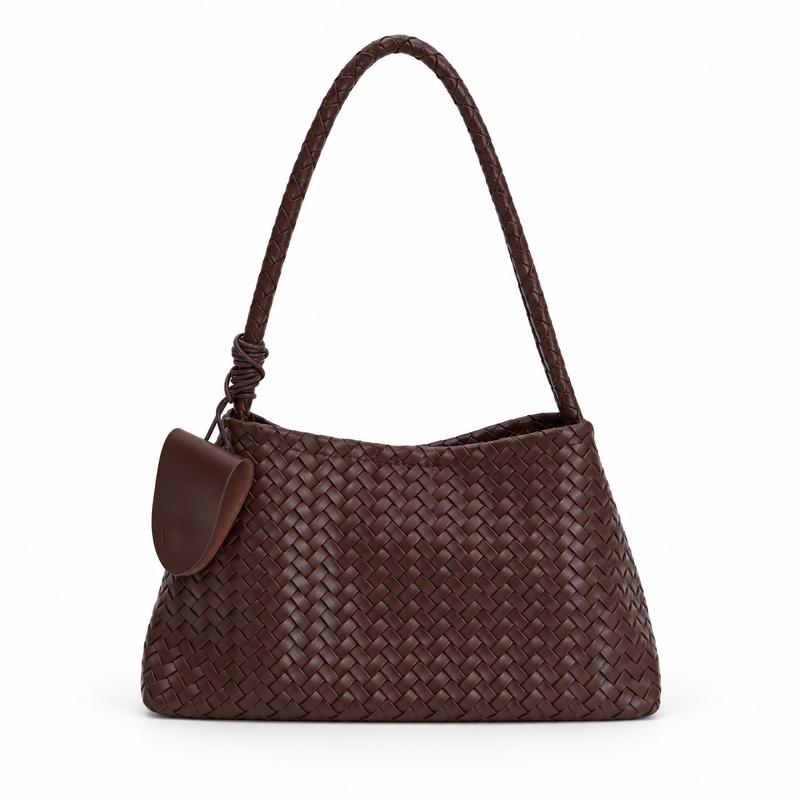 Chocolate Brown Woven Shoulder Bag Set-4