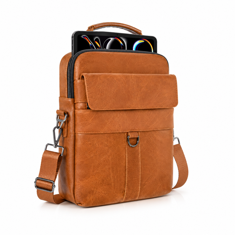 Brown Leather Laptop Bag With Strap-1