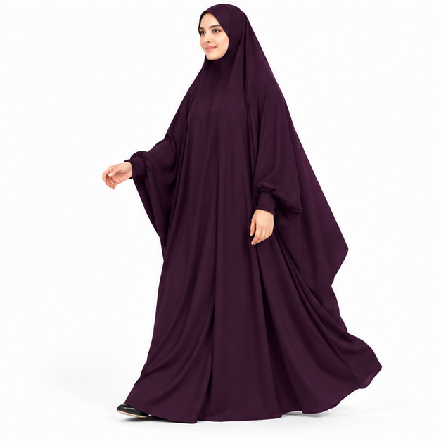 Elegant Purple Jilbab With Flowing Sleeves-3