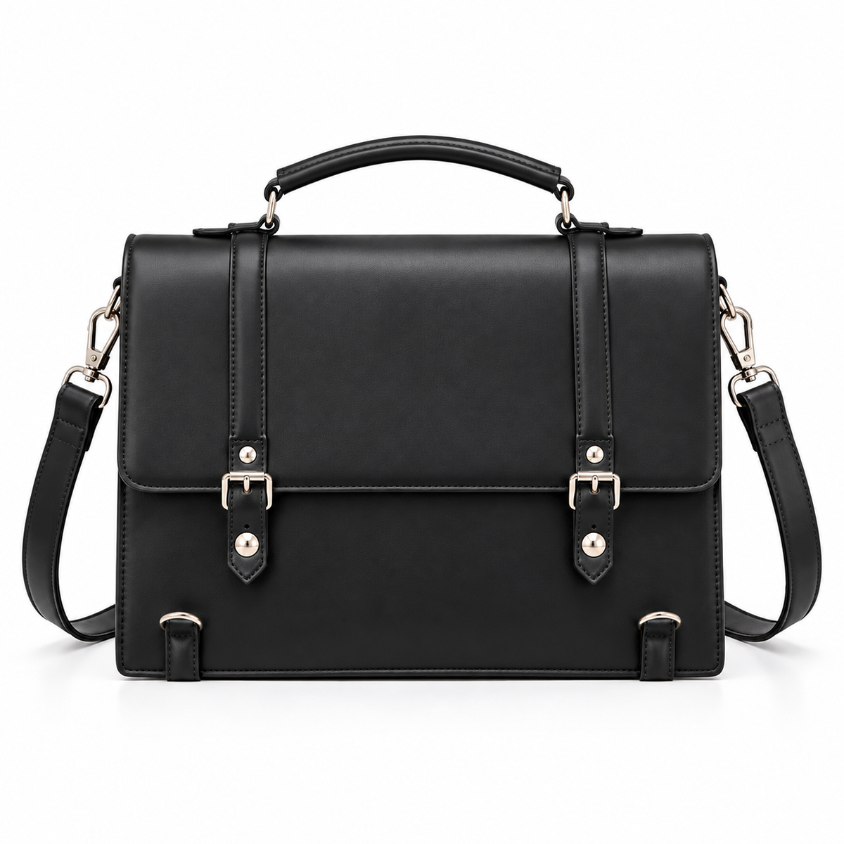 Black Structured Buckle Shoulder Satchel Bag-2