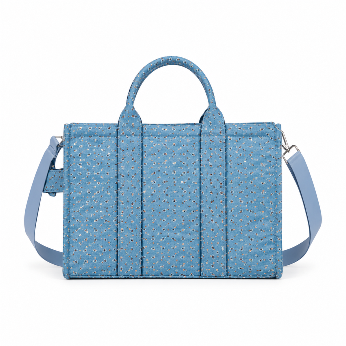 Sky Blue Floral Quilted Carryall Tote-4