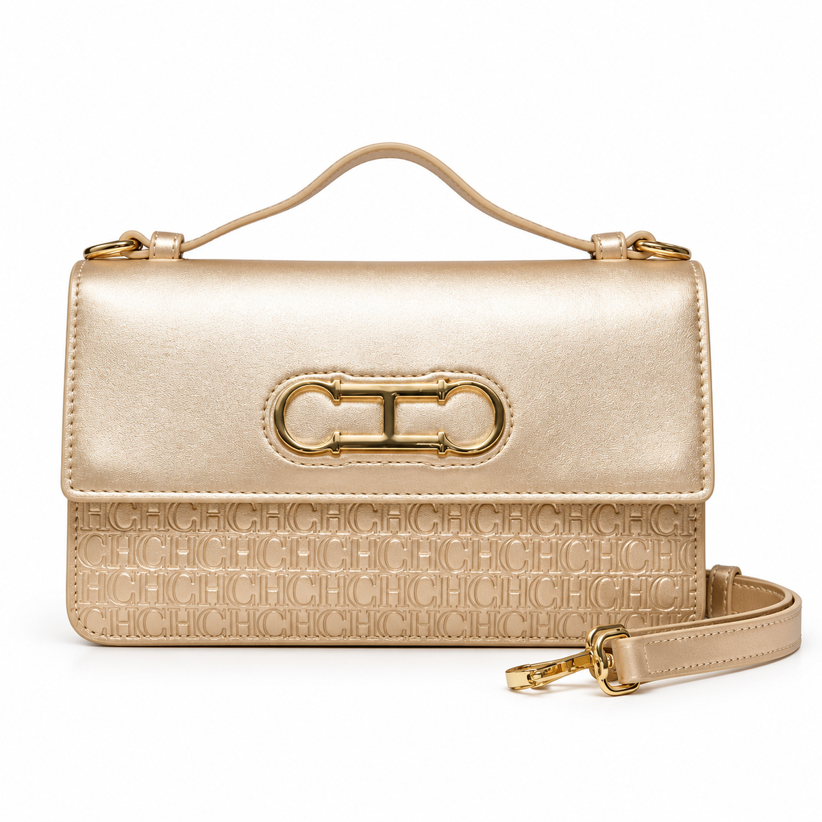 Champagne Gold Embossed Evening Leather Clutch-4