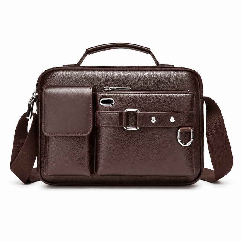 Classic Brown Leather Briefcase Shoulder Bag-4