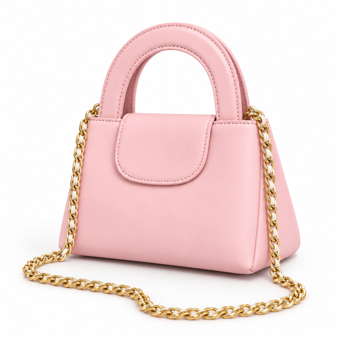 Elegant Pink Vegan Leather Chain Handbag-2