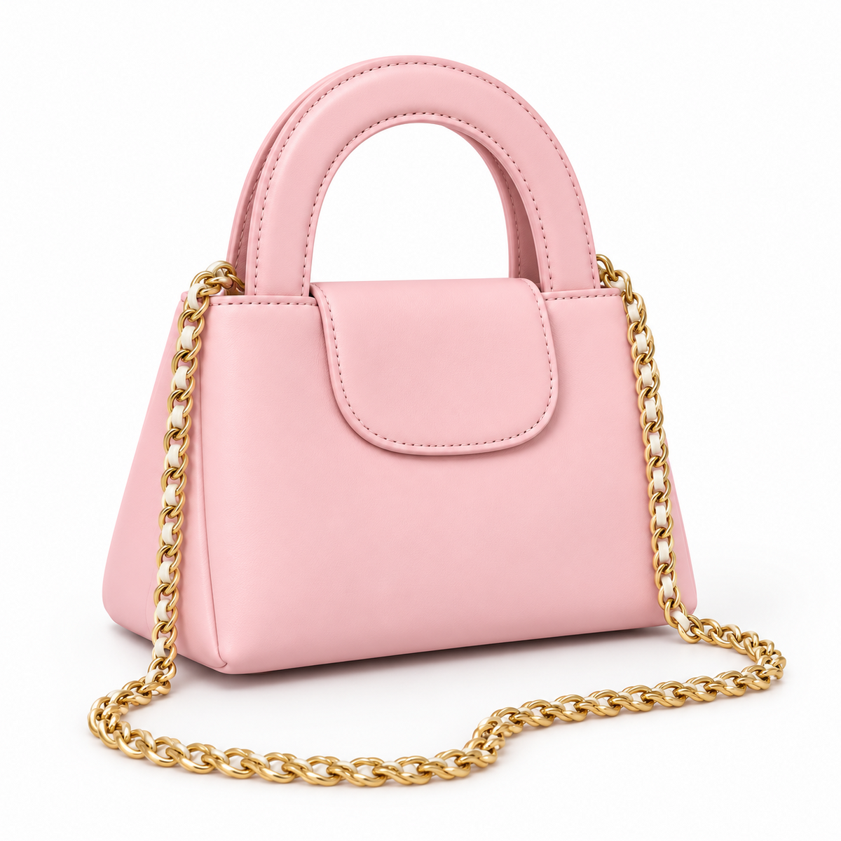 Elegant Pink Vegan Leather Chain Handbag