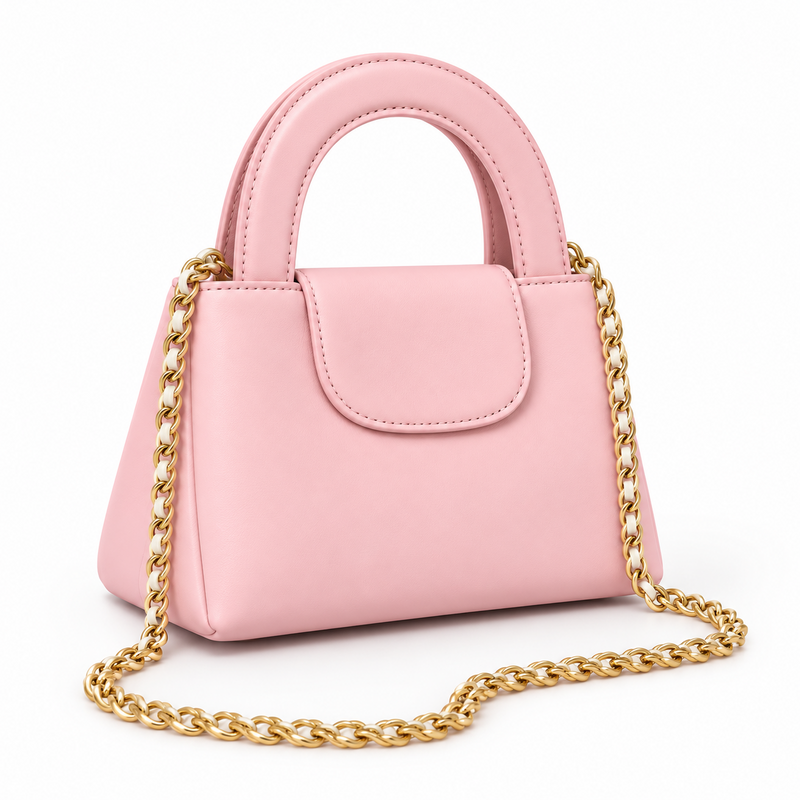 Elegant Pink Vegan Leather Chain Handbag-1
