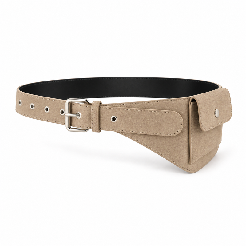 Beige Adjustable Belt With Compact Pouch-2