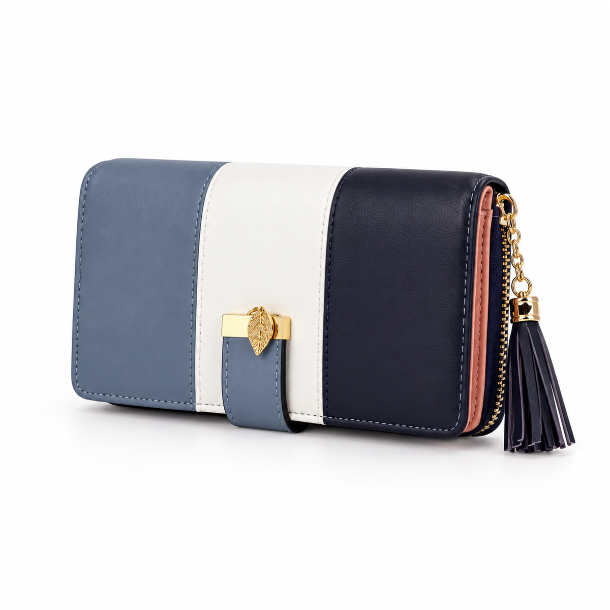 Elegant Colour Block Wallet With Tassel-3