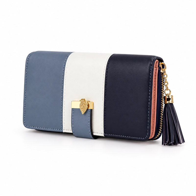 Elegant Colour Block Wallet With Tassel-3