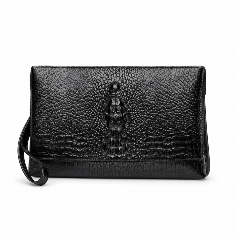 Black Crocodile Embossed Wristlet Clutch Bag-2
