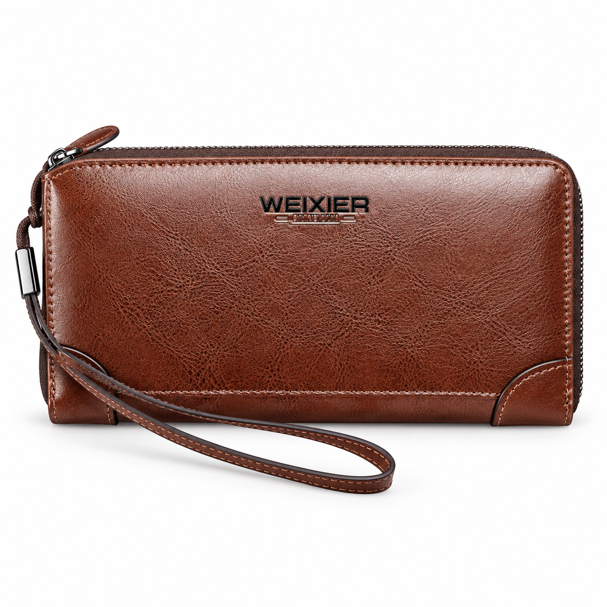 Classic Brown Textured Wallet With Wristlet-3