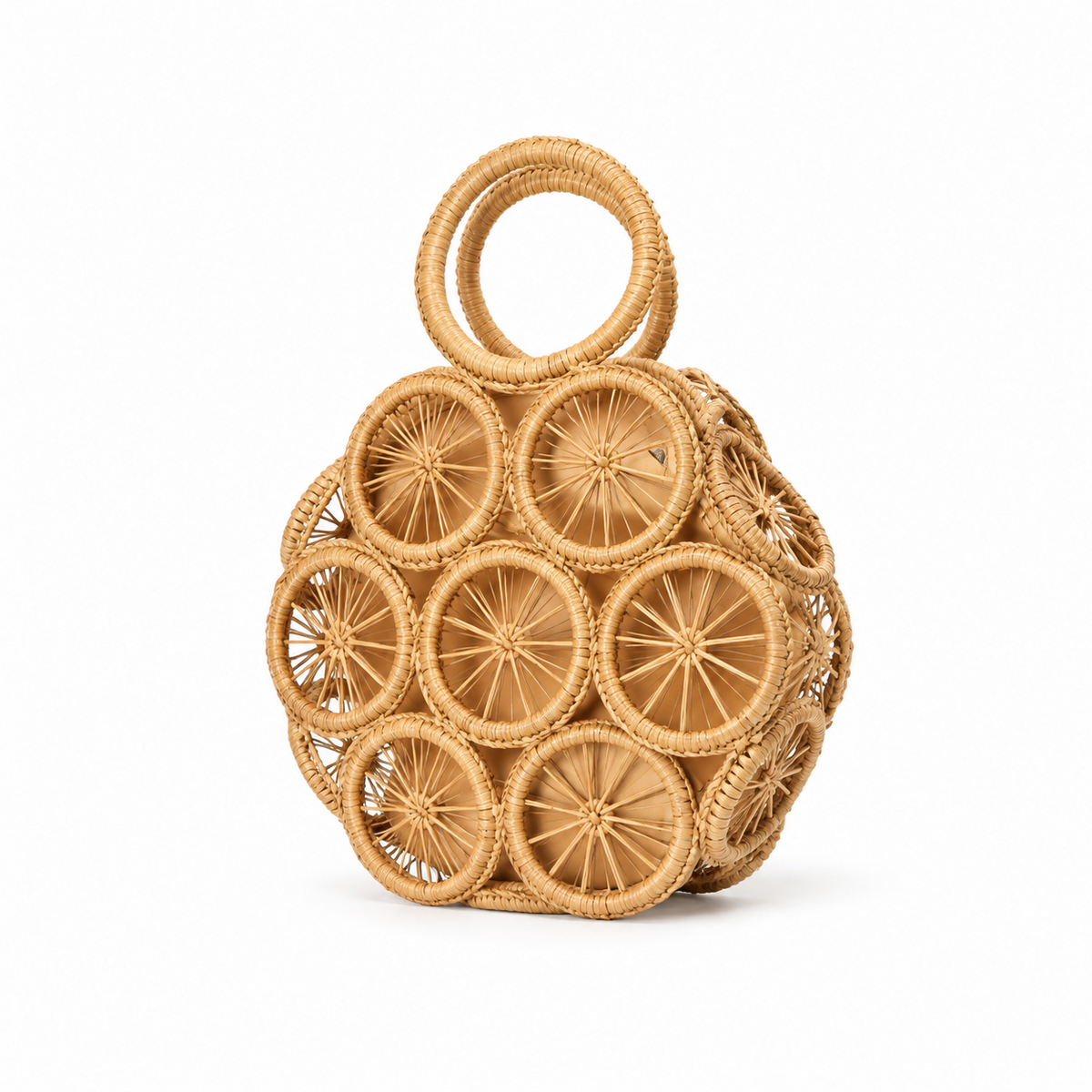 Handwoven Circular Rattan Statement Carry Bag-3