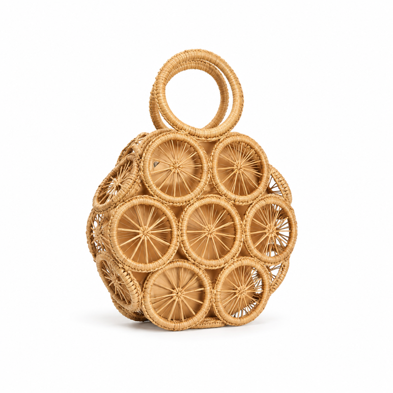 Handwoven Circular Rattan Statement Carry Bag-1