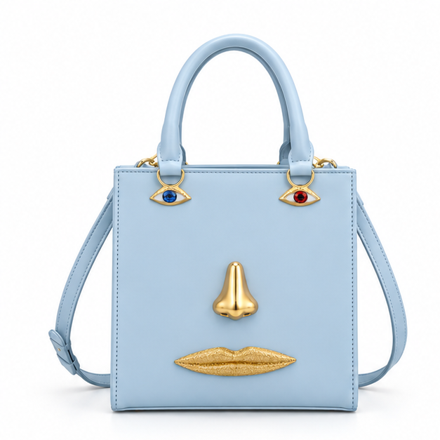 Ice Blue Artistic Face Handbag Purse-4