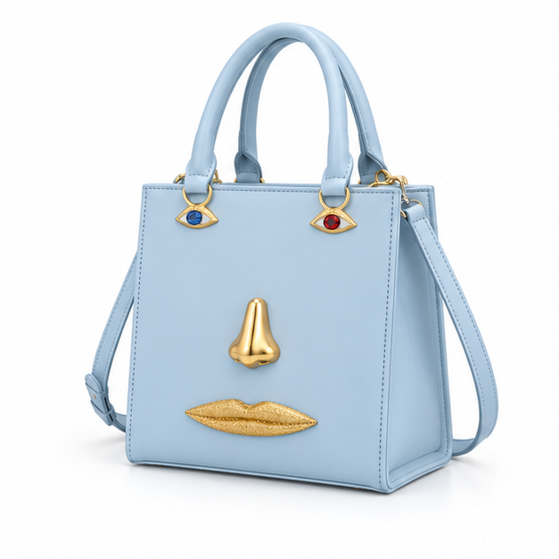 Ice Blue Artistic Face Handbag Purse-3