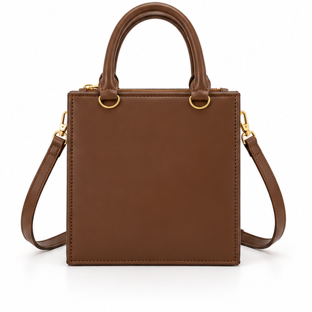 Brown Artistic Face Design Structured Handbag-2