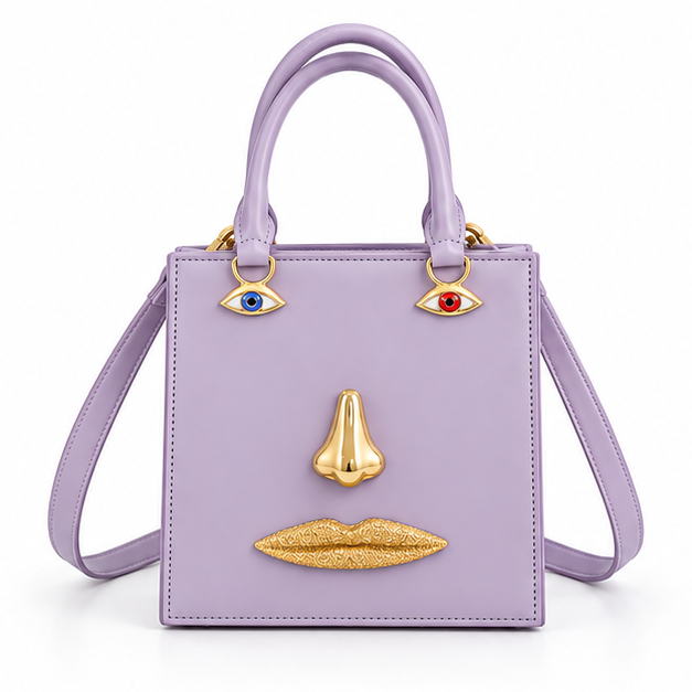 Light Purple Sculptural Face Tote Handbag-4