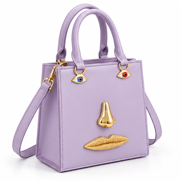 Light Purple Sculptural Face Tote Handbag-1