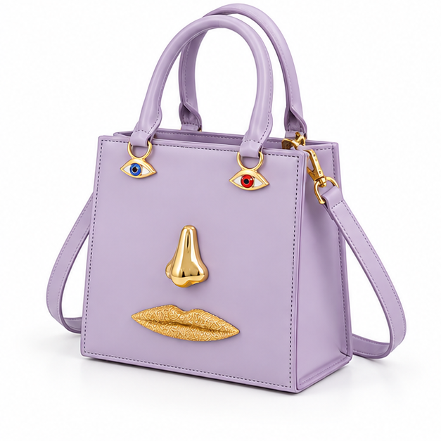 Light Purple Sculptural Face Tote Handbag-3