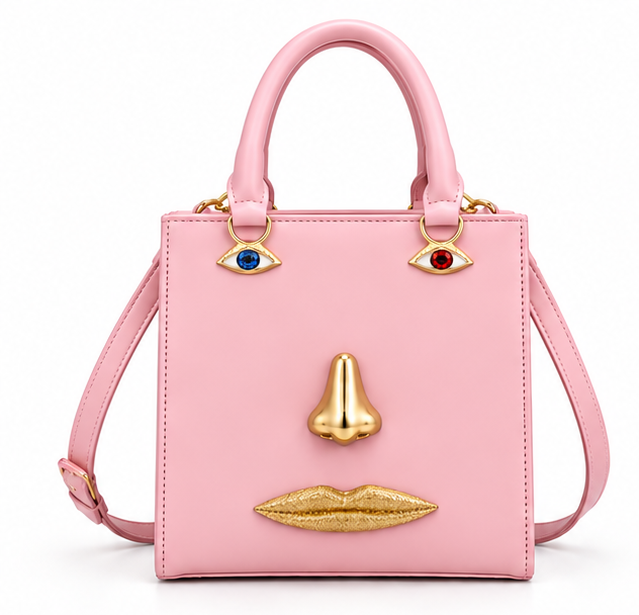Light Pink Artistic Face Handbag Purse-4