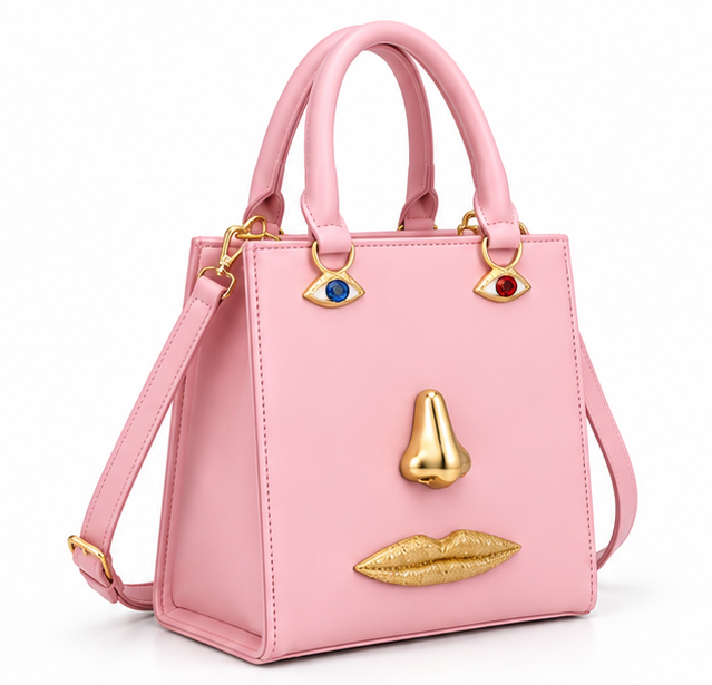 Light Pink Artistic Face Handbag Purse-1