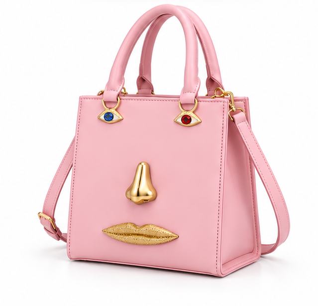Light Pink Artistic Face Handbag Purse-3