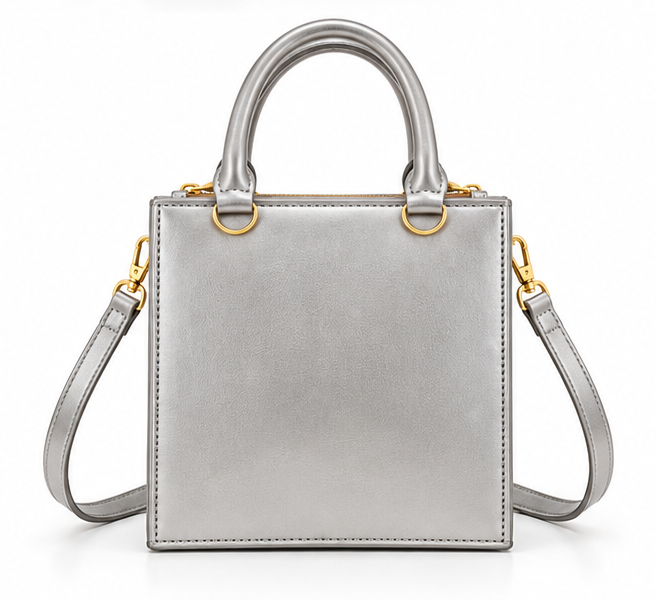 Silver Artistic Face Design Structured Handbag-2