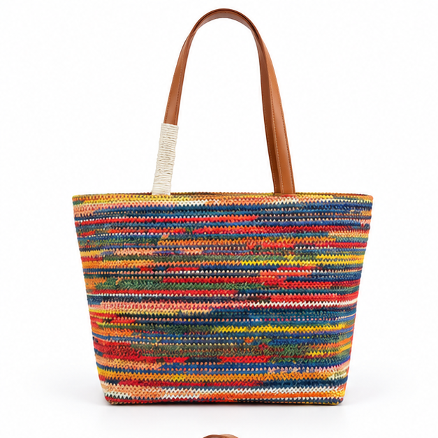 Multicolor Woven Striped Everyday Tote Bag-4