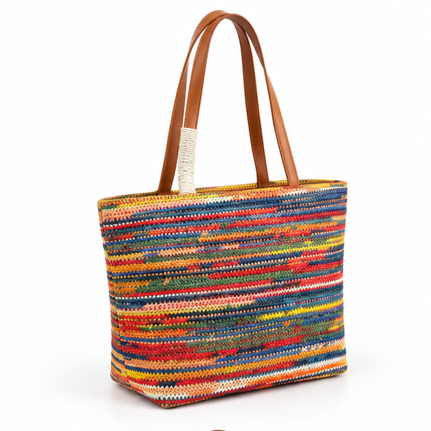 Multicolor Woven Striped Everyday Tote Bag-1